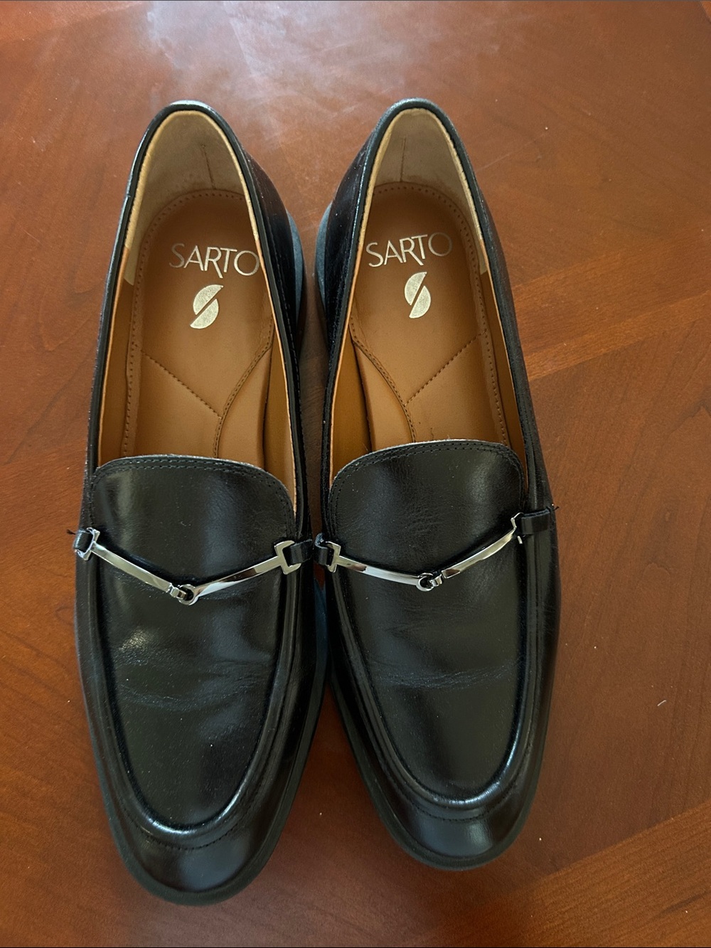 Women Black Leather Sarto Loafers